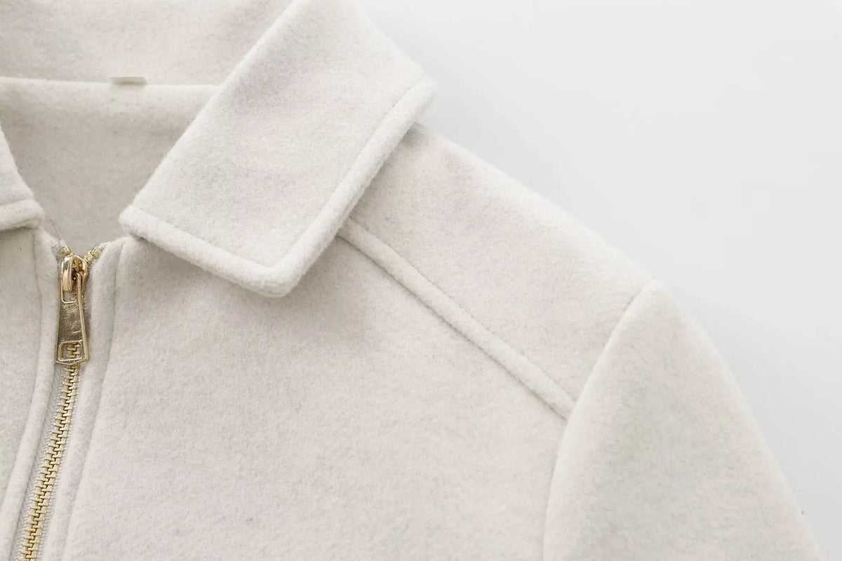 Women’s Zipper Jacket – Stylish Winter Long Sleeve Casual Coat with Pockets