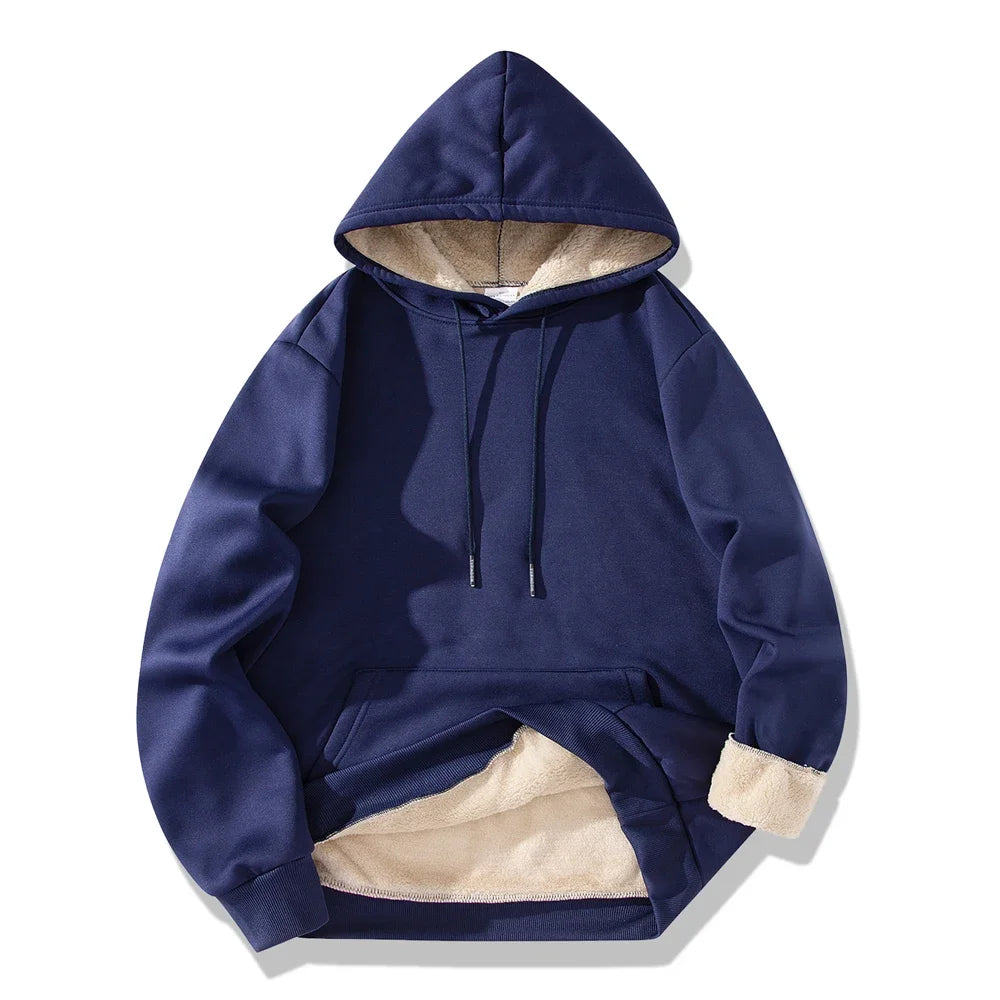 Men’s Winter Fleece Hoodie – Thick Warm Pullover Sweatshirt | Windproof Casual Loose-Fit Streetwear
