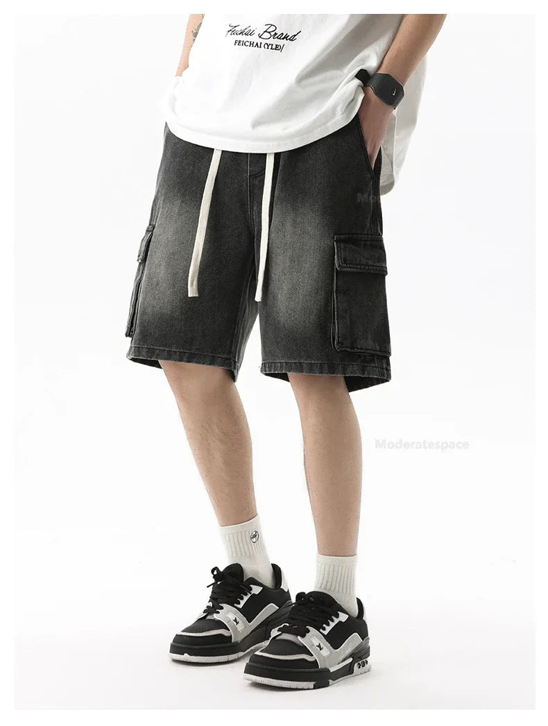 Men's Summer Denim Shorts – Loose Straight Leg Multi-Pocket Casual