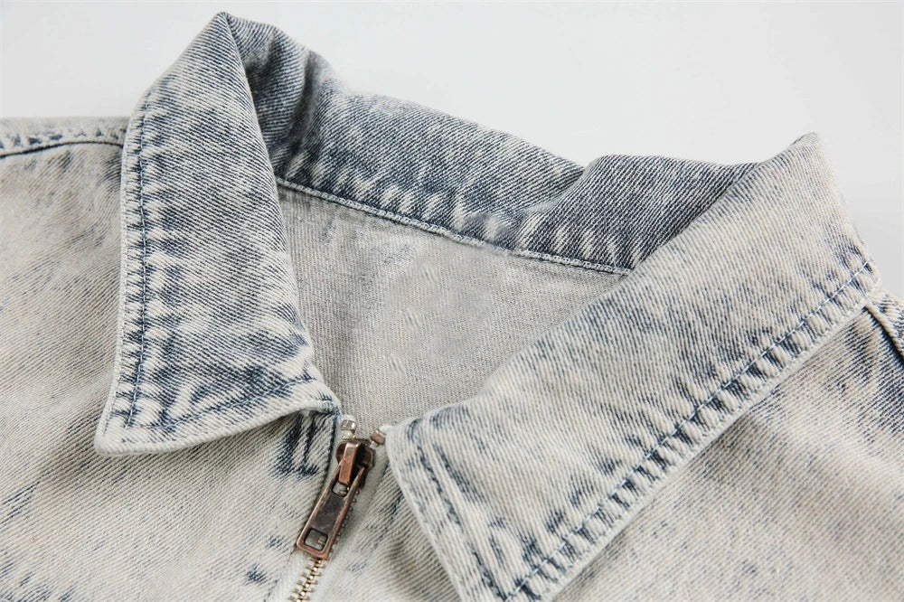 Men’s Vintage Washed Denim Shirt – Loose Fit Short Sleeve Casual Top