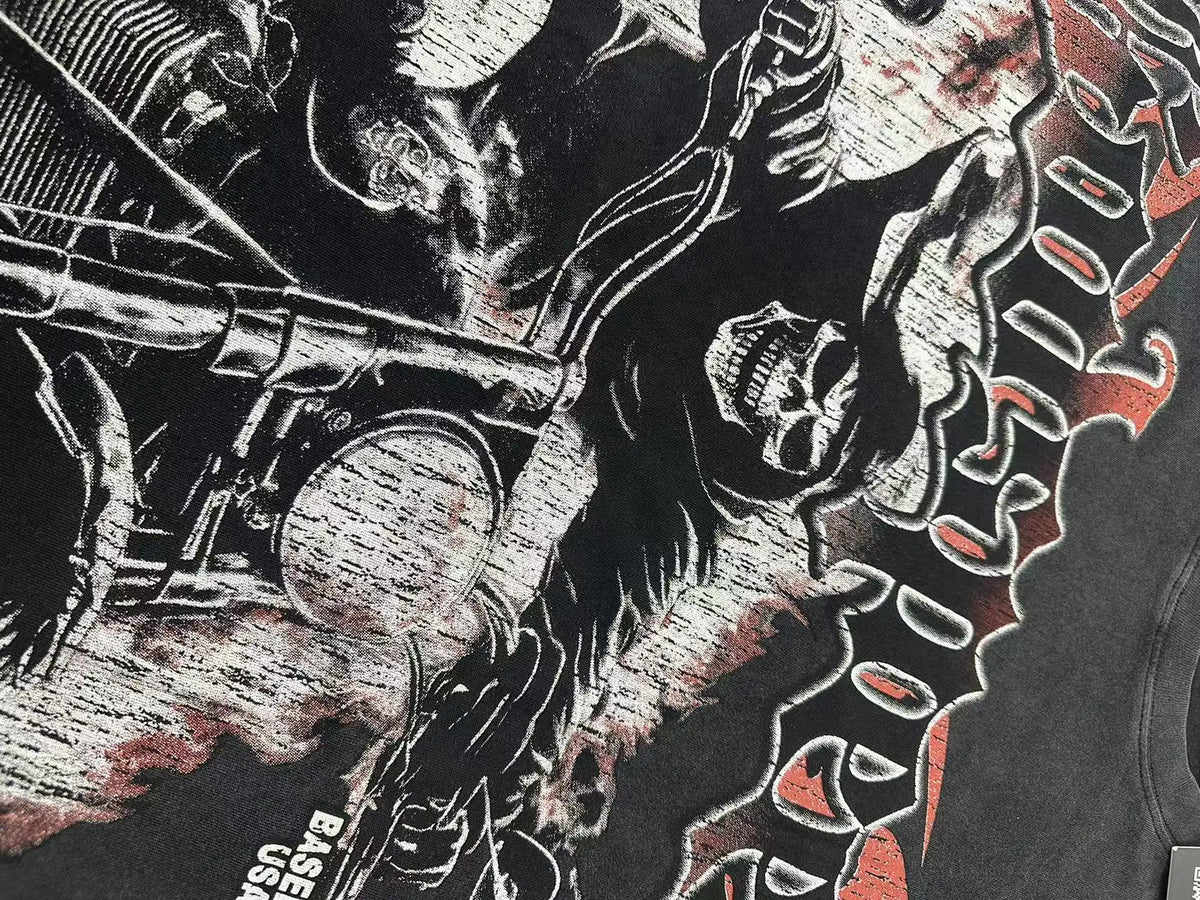 Men’s Skull Motocross T-Shirt – Vintage Washed Cotton Streetwear Tees