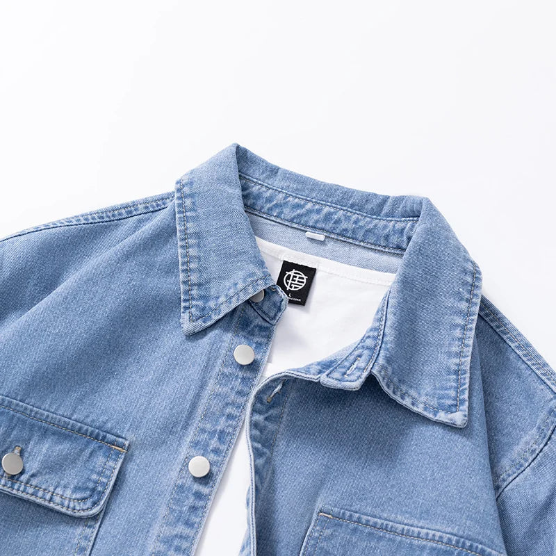 Men’s Loose Fit Denim Shirt – Solid Color Casual Overshirt | Versatile Everyday Wear