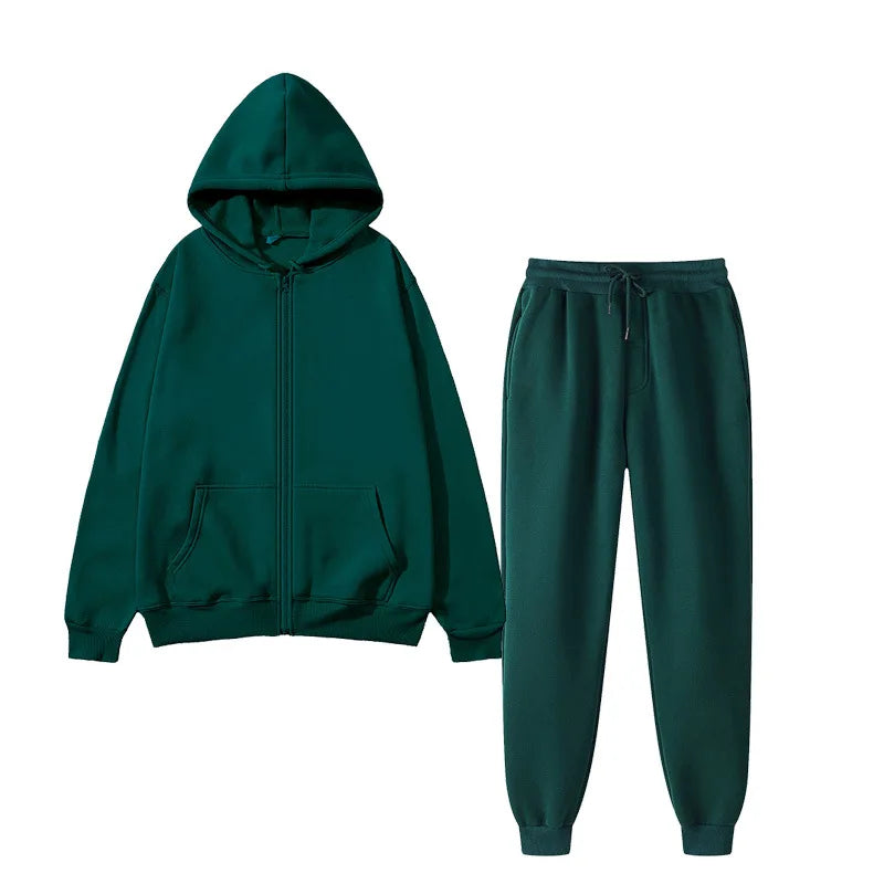 Unisex Winter Sportswear Set – Warm Hooded Zipper