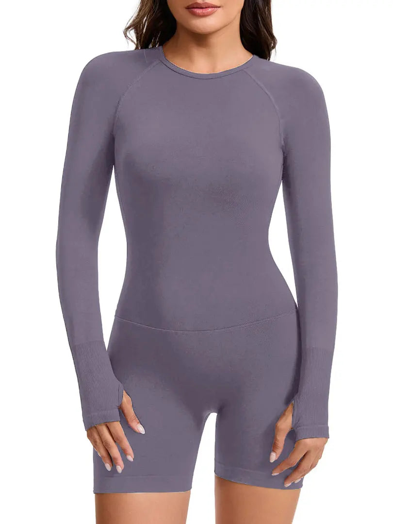 Women's Seamless Long Sleeve Yoga Jumpsuit – Open Back Gym Playsuit