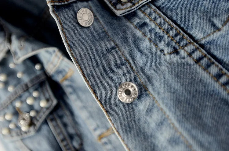 Women’s Beaded Denim Jacket – Loose Fit Embellished Winter Coat for Autumn & Winter