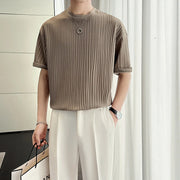 Men's Ice Silk Pleated T-Shirt – Casual Summer Crewneck Tee