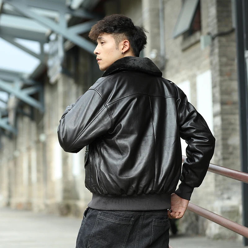 Men’s PU Leather Bomber Jacket – Vintage Aviator Flight Coat | Winter Padded Motorcycle & Military-Inspired Outerwear