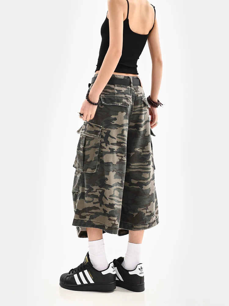 Women's Y2K Camouflage Harajuku Denim Capri Pants – Goblin Core Street Style