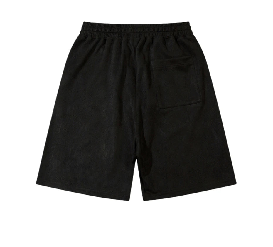 Men’s Suede Knee-Length Shorts – Casual Harajuku Hip Hop Streetwear, Baggy Summer Shorts with Thorn Embroidery