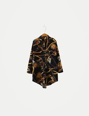 Women’s Vintage Button-Up Blouse – Loose Fit Casual Shirt with Stylish Cardigan Loop