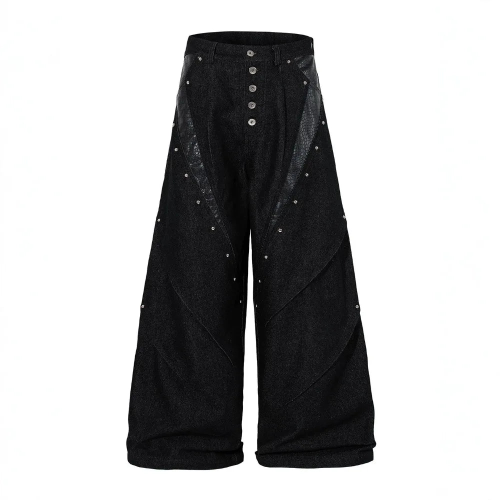 American High-Street Rivet Jeans – Single-Breasted Workwear Trousers | Casual Streetwear