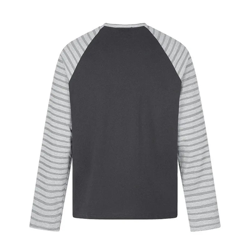 Unisex Retro American Star Print T-Shirt – Striped Patchwork Long Sleeve Cotton Streetwear Topstyle
