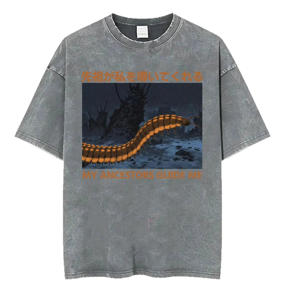 Unisex Japanese Fish Meme T-Shirt – Vintage Washed Oversized Tee | Harajuku Streetwear Graphic Top