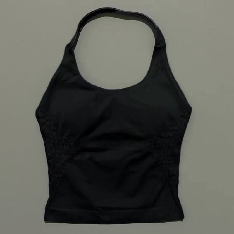 Women's Seamless Halterneck Longline Sports Tank Top – Ruched Gym Activewear