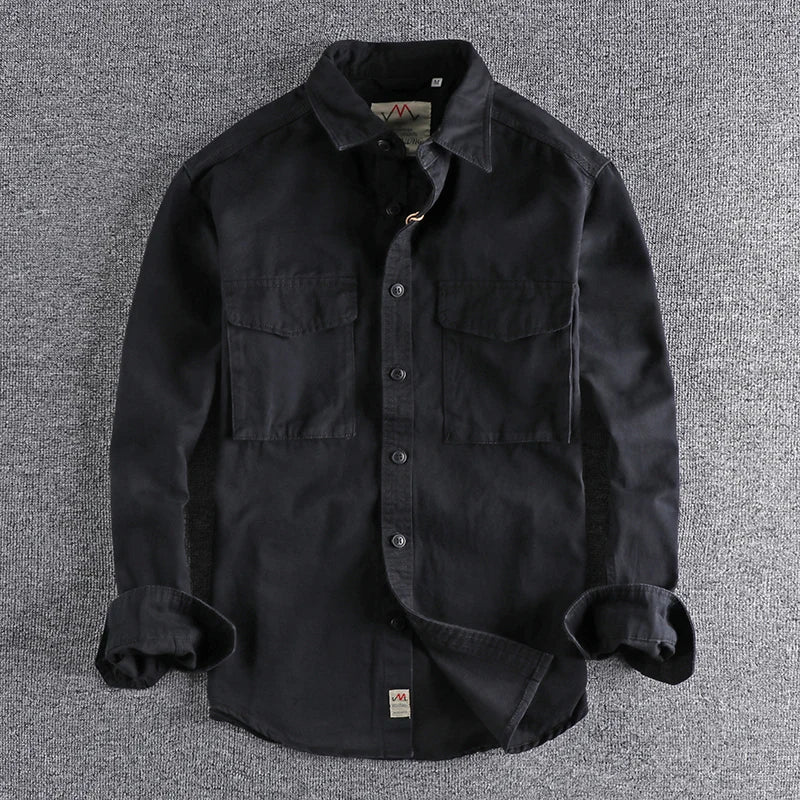 Men’s Retro Khaki Work Shirt Jacket – Solid Color Loose Fit with 3D Utility Pockets | Stylish Casual Autumn Overshirt