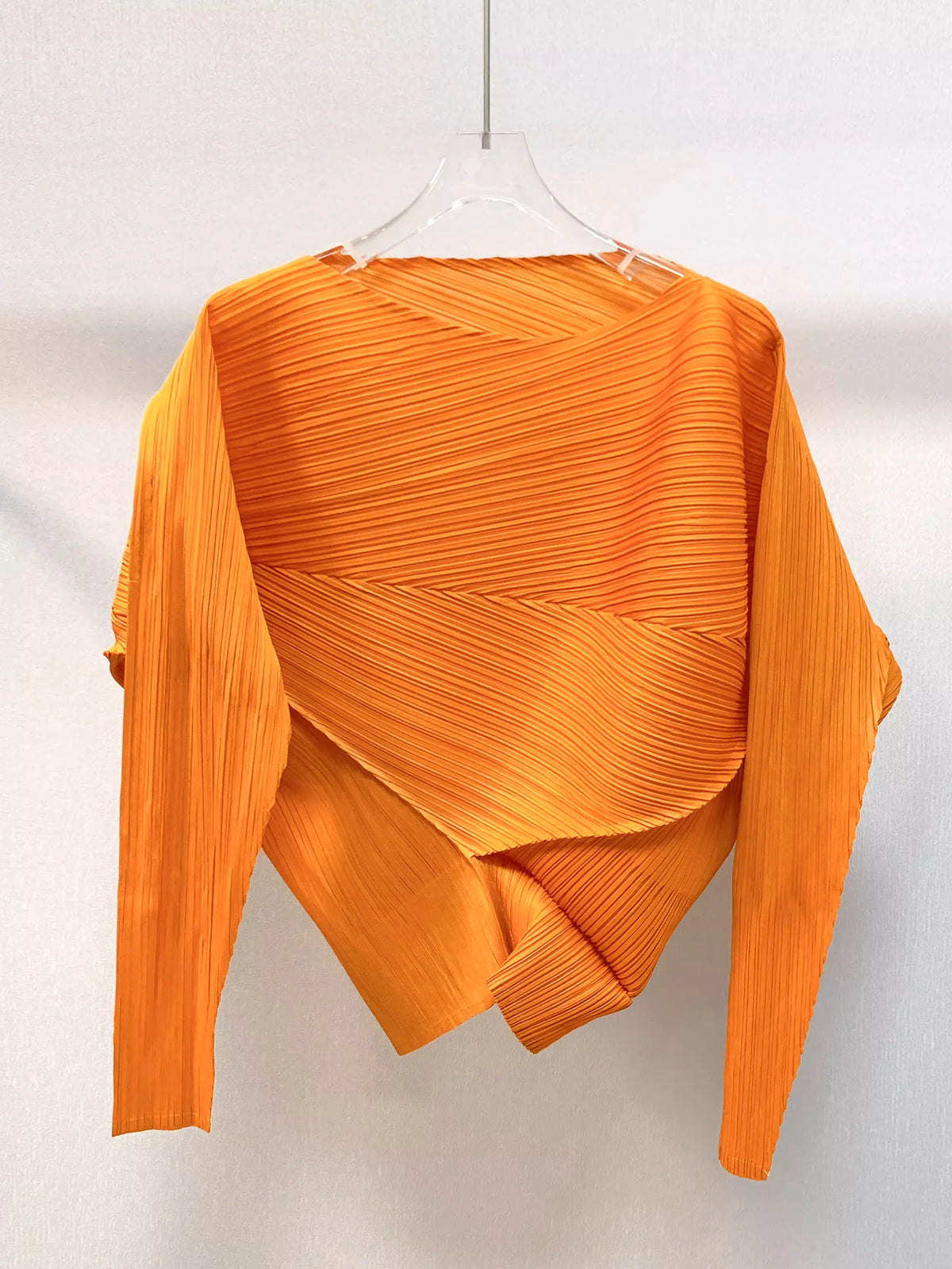 Women’s Miyake Pleated T-Shirt – Solid Color Slim-Fit Spring Top