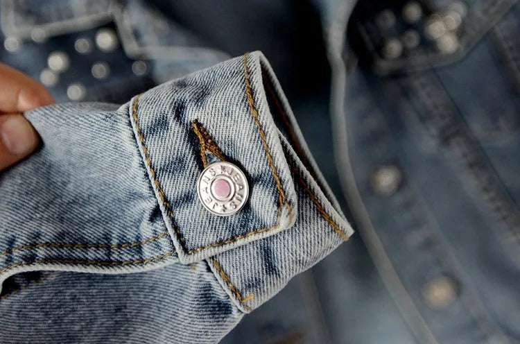 Women’s Beaded Denim Jacket – Loose Fit Embellished Winter Coat for Autumn & Winter