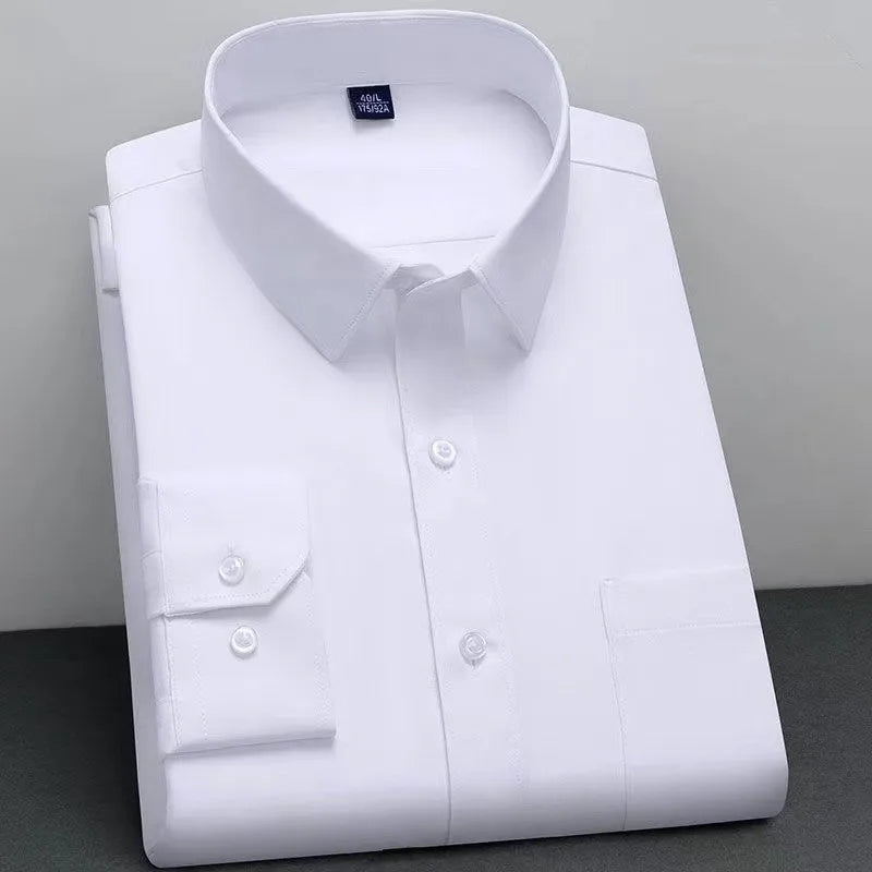 Men's Non-Iron Anti-Wrinkle Long Sleeve Shirt – Classic Solid Colour Business Casual Easy-Care Shirt