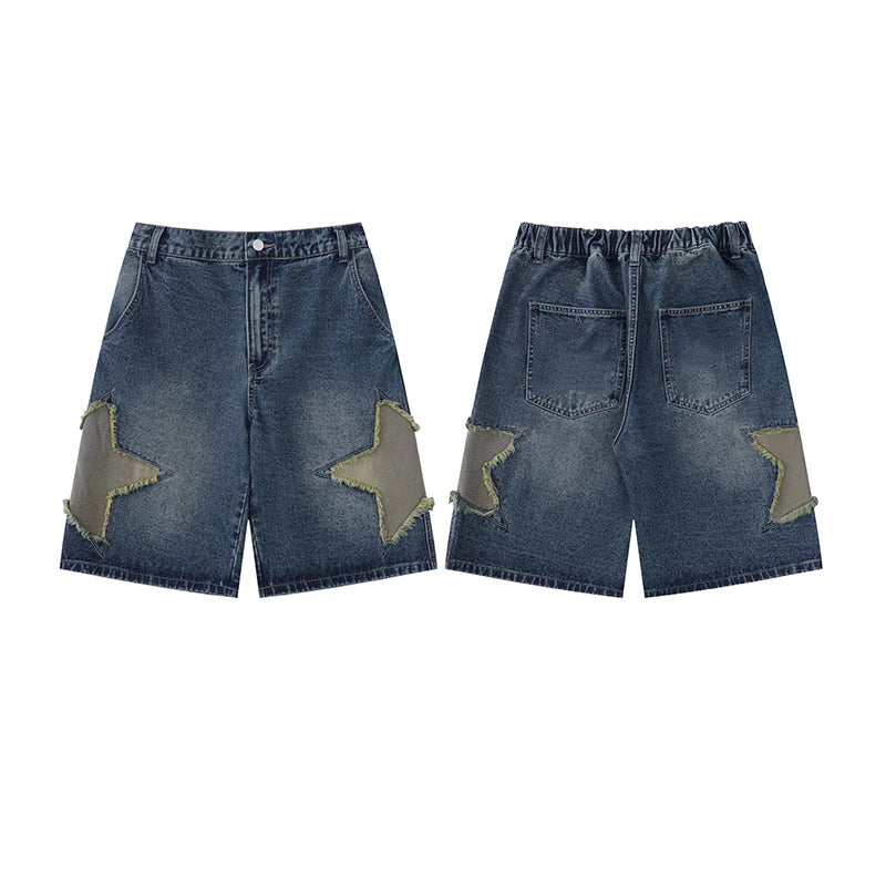 Women’s High-Waist Star Patch Denim Shorts – Loose Wide-Leg Boyfriend Jorts | Summer Casual