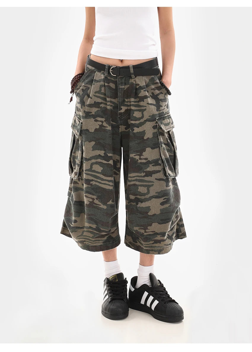 Women's Y2K Camouflage Harajuku Denim Capri Pants – Goblin Core Street Style
