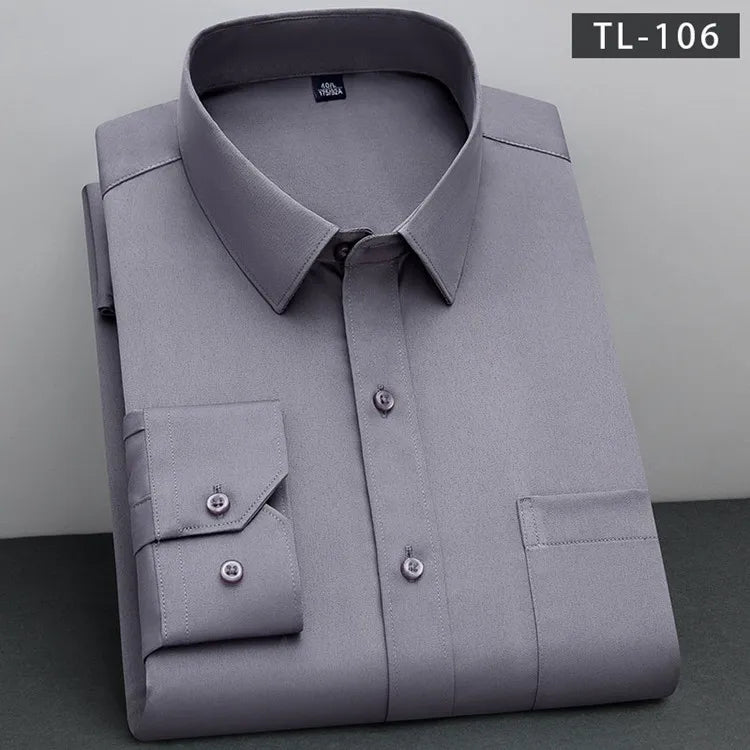 Men's Non-Iron Anti-Wrinkle Long Sleeve Shirt – Classic Solid Colour Business Casual Easy-Care Shirt