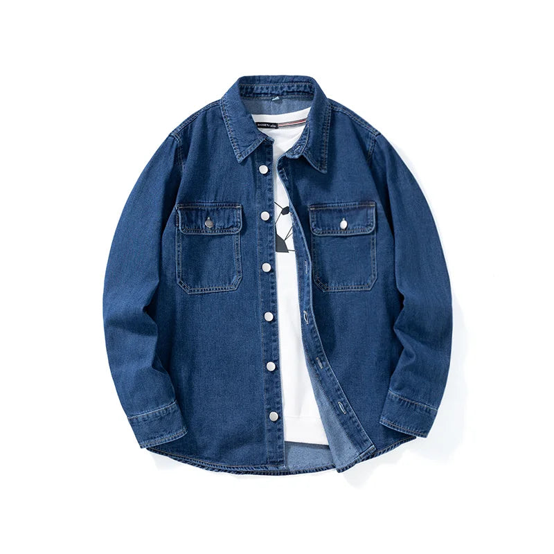 Men’s Loose Fit Denim Shirt – Solid Color Casual Overshirt | Versatile Everyday Wear