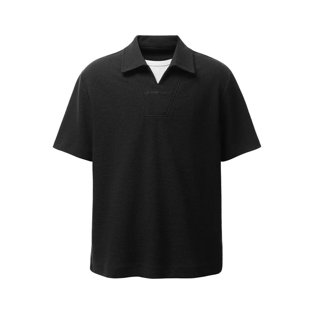 Women’s Retro Waffle Polo Shirt – Short Sleeve Turn-Down Collar Casual Summer Top