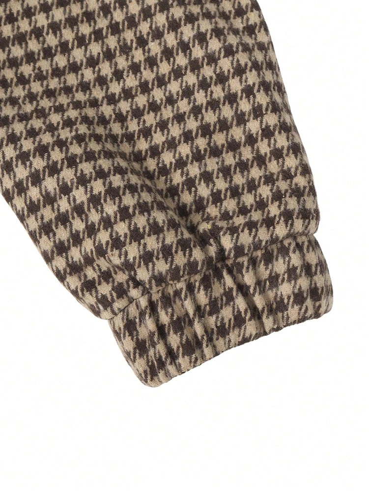 Women’s Houndstooth Cropped Jacket – Stylish Casual Streetwear Coat, Trendy Fall & Winter Outerwear