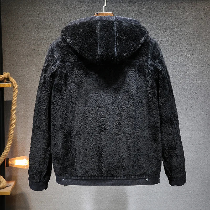 Men's Winter Hooded Denim Jacket – Fleece Thick Thermal Warm Coat