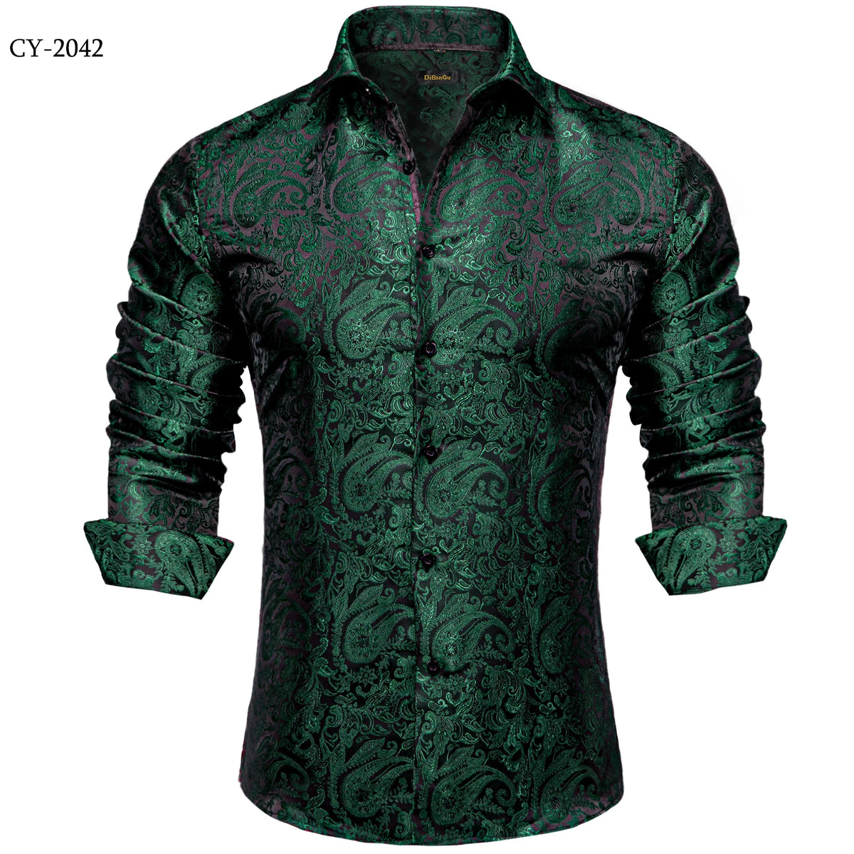 Men’s Paisley Dress Shirt – Long Sleeve Turn-Down Collar Formal Shirt