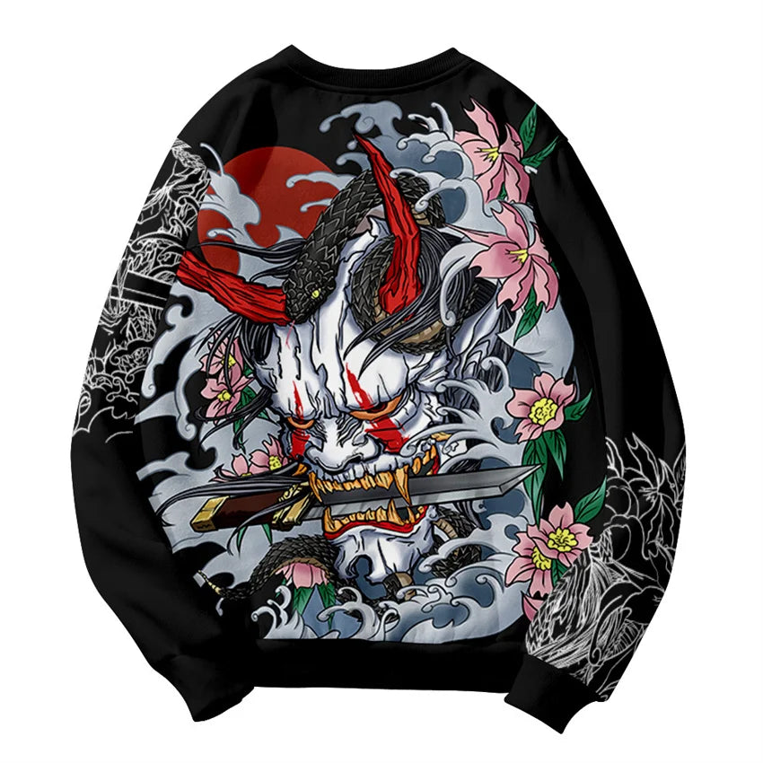 Unisex Samurai Demon 3D Print Hoodie – Japanese Anime Long Sleeve Pullover Sweatshirt, Casual Streetwear Top