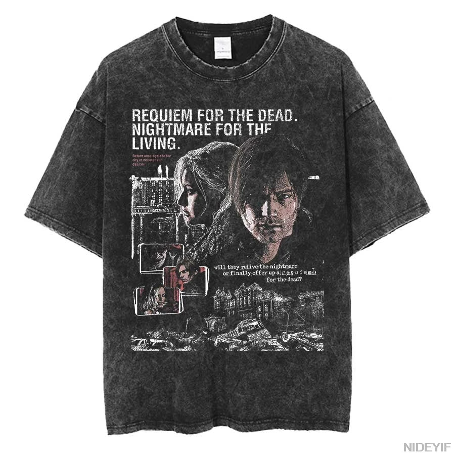 Unisex Leon Kennedy Graphic T-Shirt – Oversized Vintage Washed Cotton Tee | Retro Biohazard-Inspired Streetwear