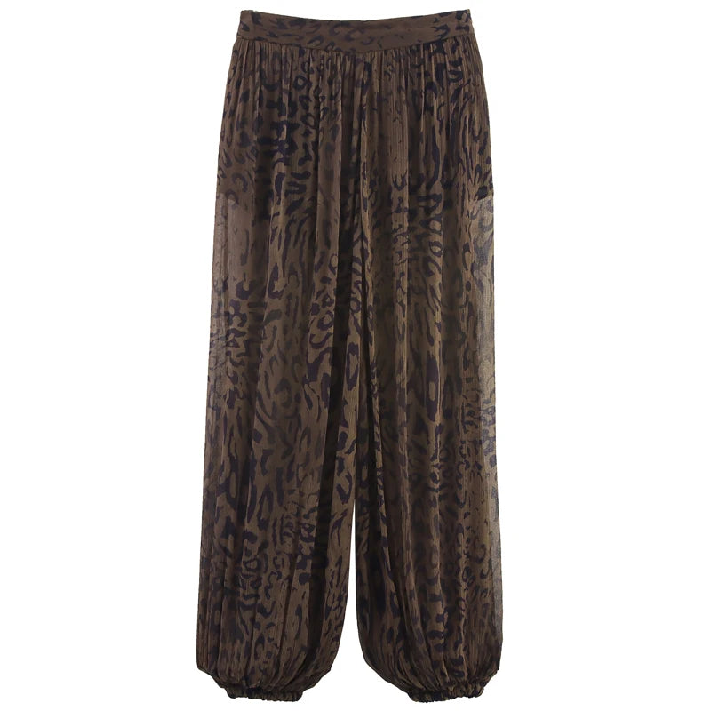 Women’s Animal Print Wide-Leg Pleated Pants – Baggy Trousers