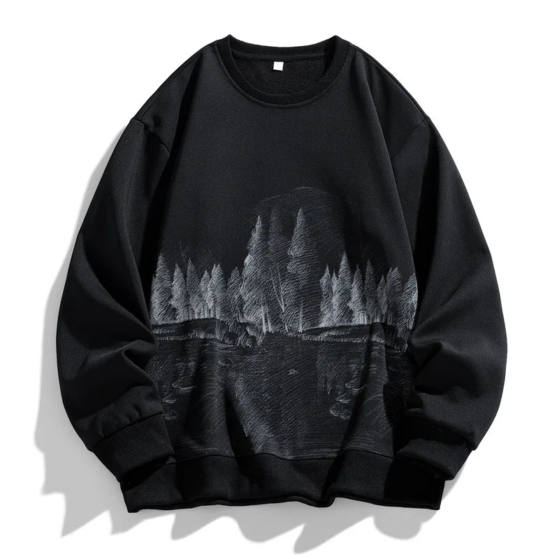 Men’s Loose-Fit Sweatshirt – Round Neck Rabbit Fur Blend Base Layer, Comfortable Autumn Casual Top