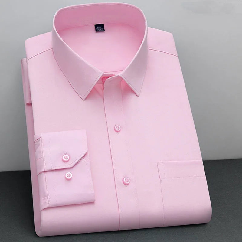 Men's Non-Iron Anti-Wrinkle Long Sleeve Shirt – Classic Solid Colour Business Casual Easy-Care Shirt