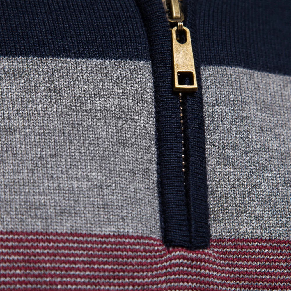 AIOPESON Men’s Patchwork Sweater – Mock Neck Zipper Pullover