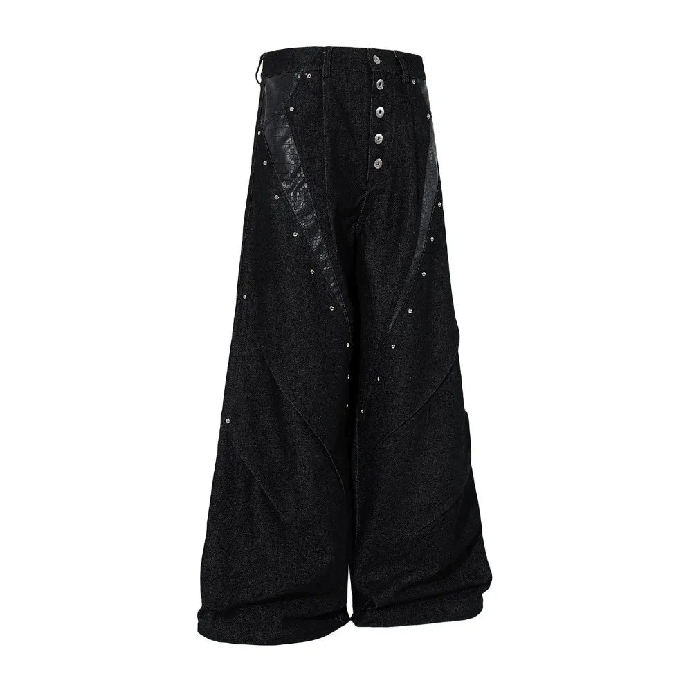 American High-Street Rivet Jeans – Single-Breasted Workwear Trousers | Casual Streetwear