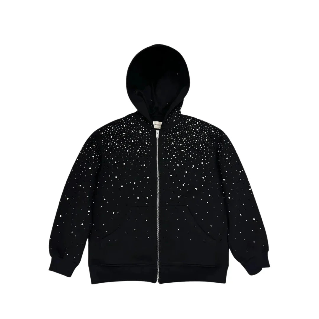 Unisex Starry Sky Rhinestone Hoodie – Sparkling Zip-Up Streetwear Sweatshirt, European & American Fashion Style