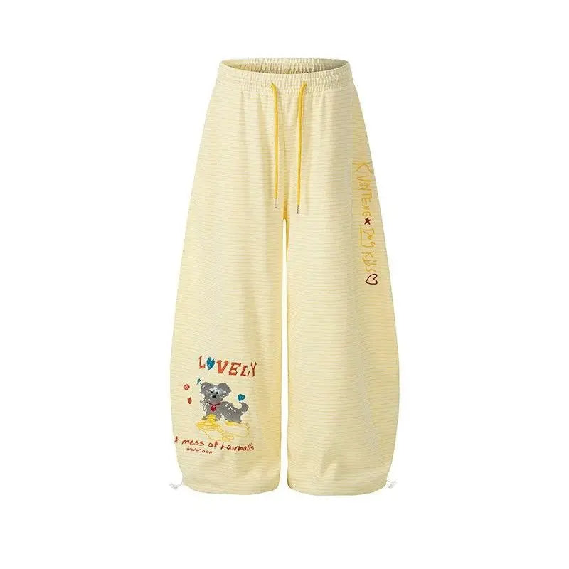 Women’s Cute Cartoon Dog Print Wide-Leg Pants – High-Waist Loose Casual Trousers | Summer Streetwear