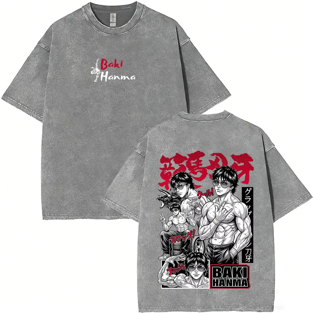 Unisex Baki Hanma Anime T-Shirt – Vintage Washed Oversized Retro Manga Cotton Tee