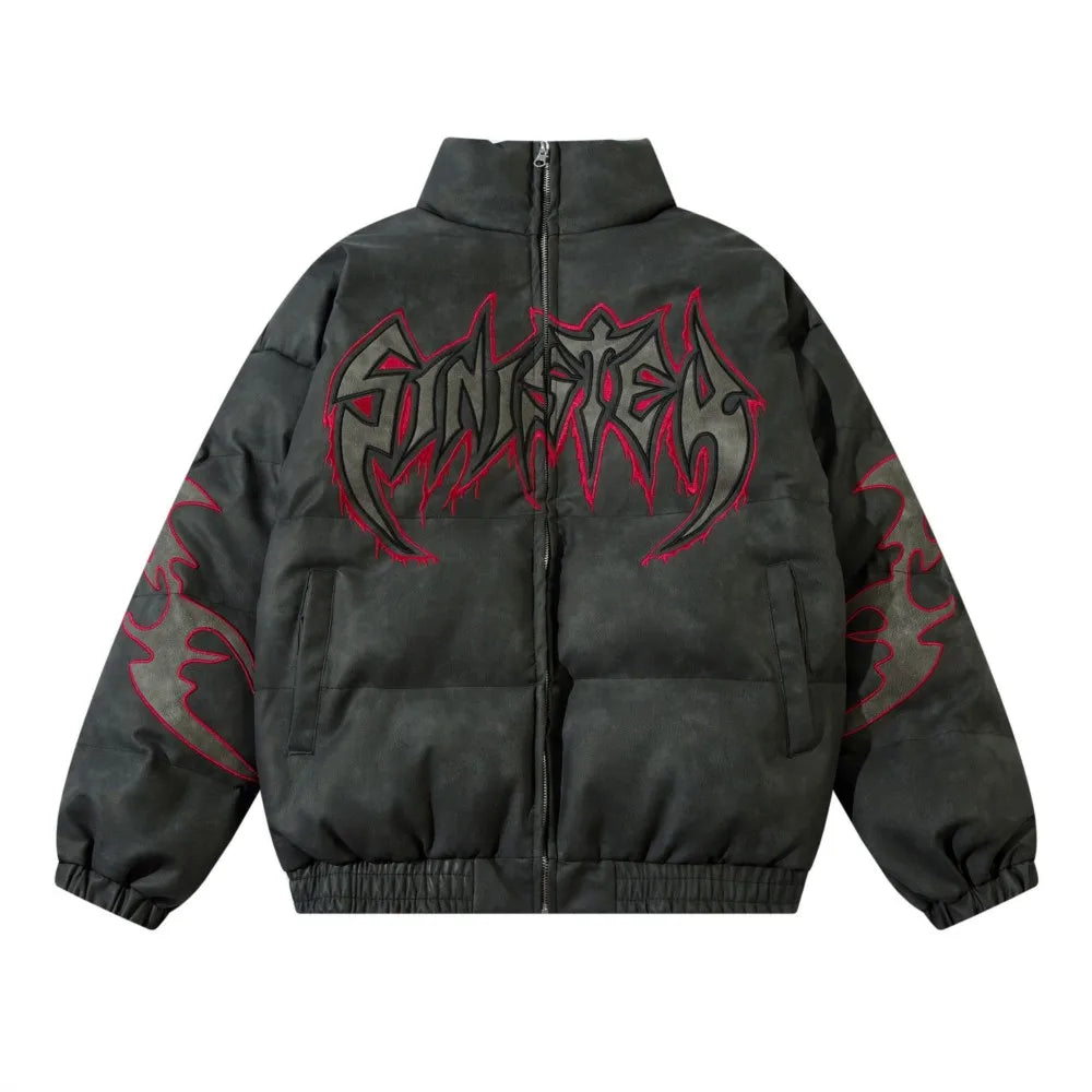 Unisex Y2K Padded Winter Jacket – Thick Cotton Coat with Letter Embroidery, Casual Hip Hop Streetwear Parka