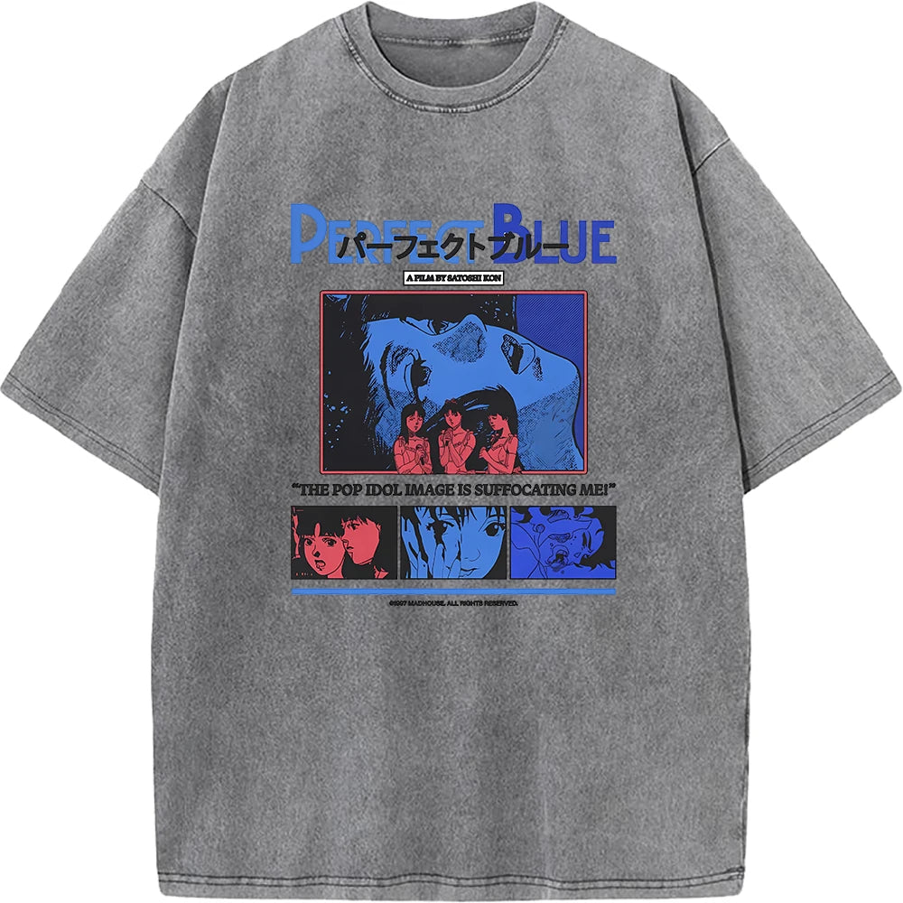 Unisex Vintage Manga Graphic T-Shirt – Oversized Washed Cotton Harajuku Streetwear Tee
