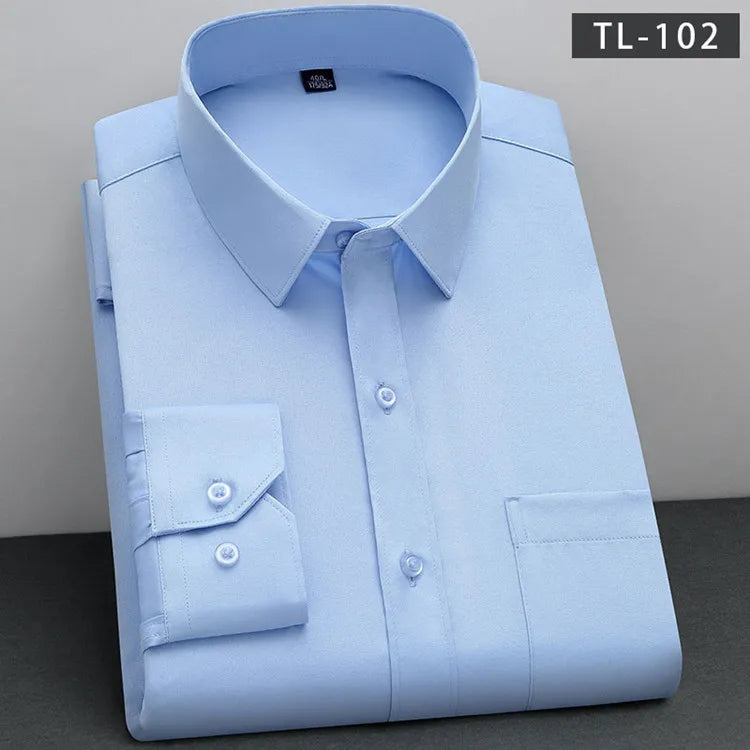 Men's Non-Iron Anti-Wrinkle Long Sleeve Shirt – Classic Solid Colour Business Casual Easy-Care Shirt