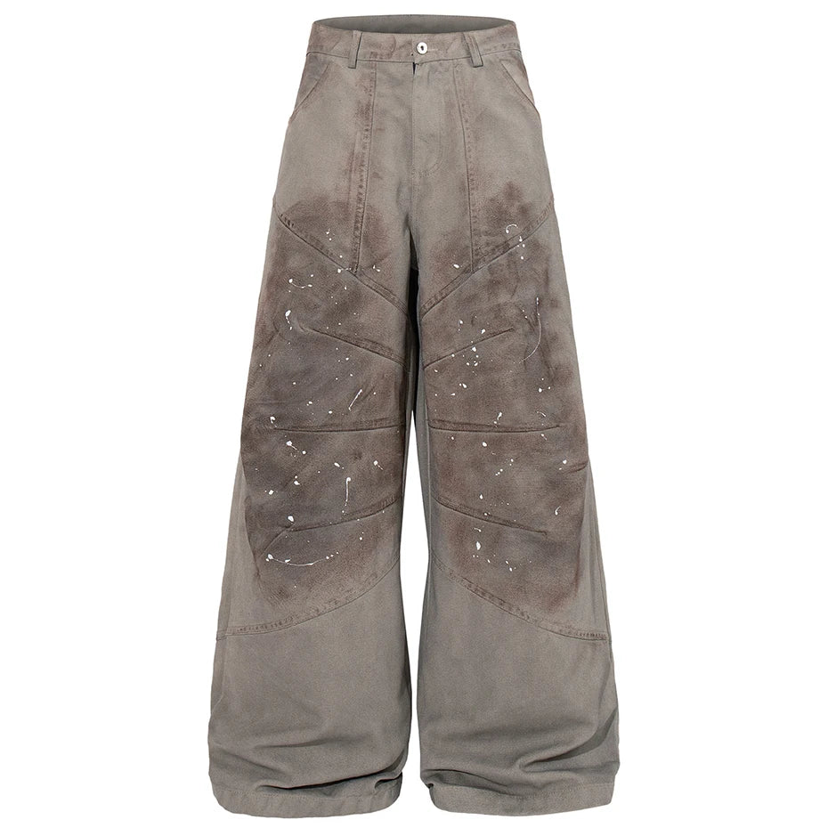 Men’s Vintage Baggy Jeans – Pleated Patchwork Wide-Leg Denim Pants | Harajuku Hip-Hop Streetwear