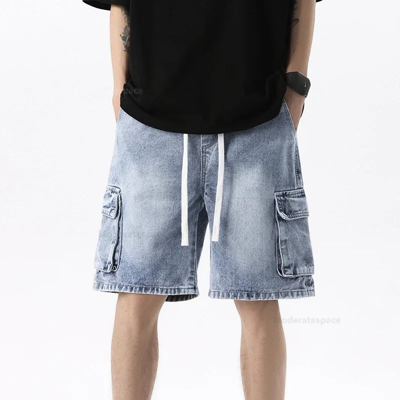 Men's Summer Denim Shorts – Loose Straight Leg Multi-Pocket Casual