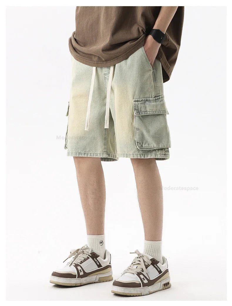 Men's Summer Denim Shorts – Loose Straight Leg Multi-Pocket Casual
