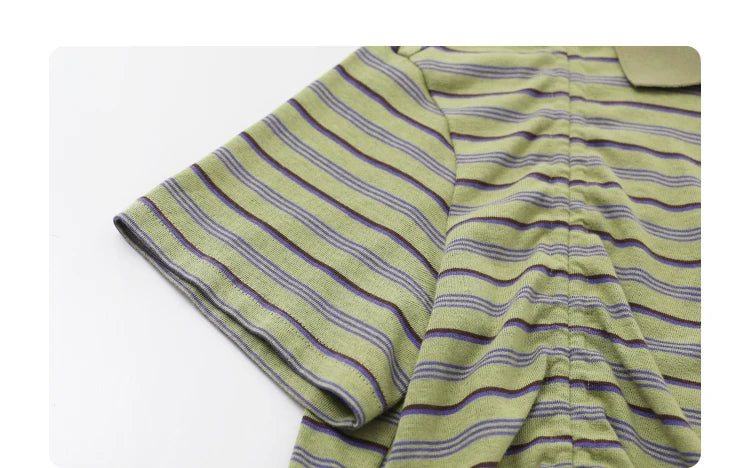 Women’s Contrast Stripe T-Shirt – Slim Fit Pleated Short-Sleeve Top | Spring & Autumn