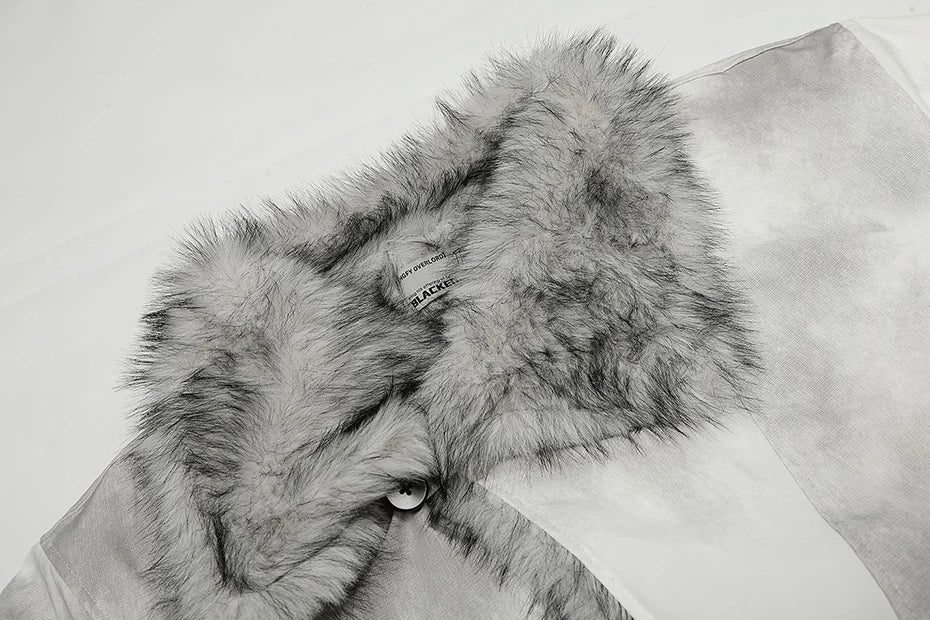Men Winter Jackets Fur Collar Parkas Coat Vintage Oversized Fleece Warm Jackets