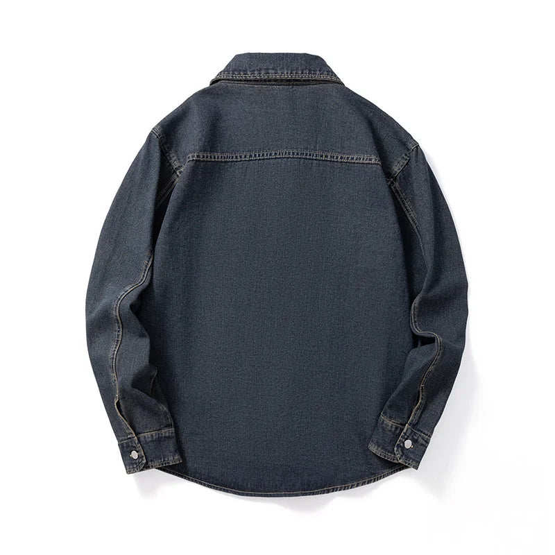 Men’s Loose Fit Denim Shirt – Solid Color Casual Overshirt | Versatile Everyday Wear
