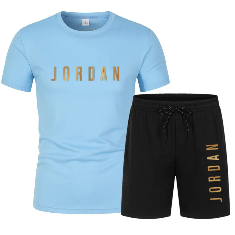 Summer Youth Men's Short sleeved T-shirt+Shorts Casual Sports Two Piece Set